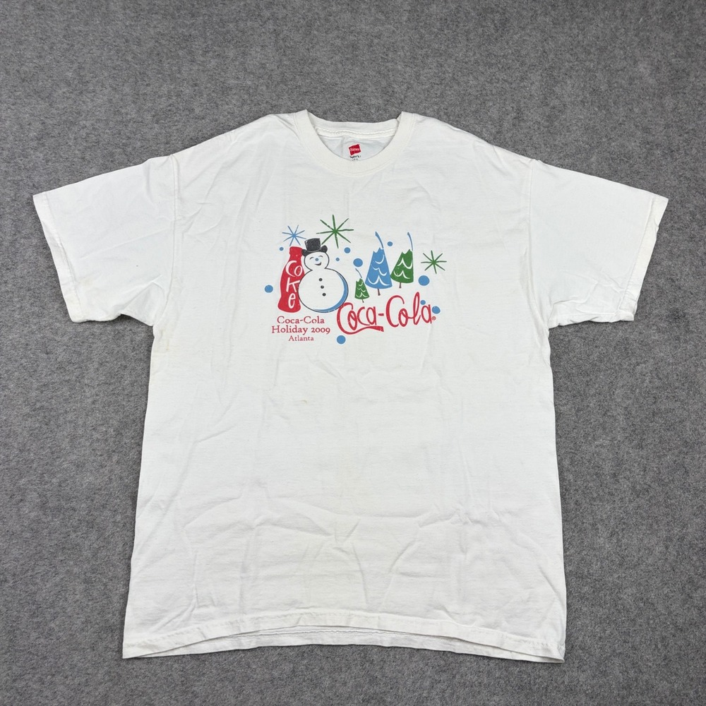 Vintage Coca-Cola Holiday 2009 Atlanta‎ T Shirt Mens Large White Snowman Graphic